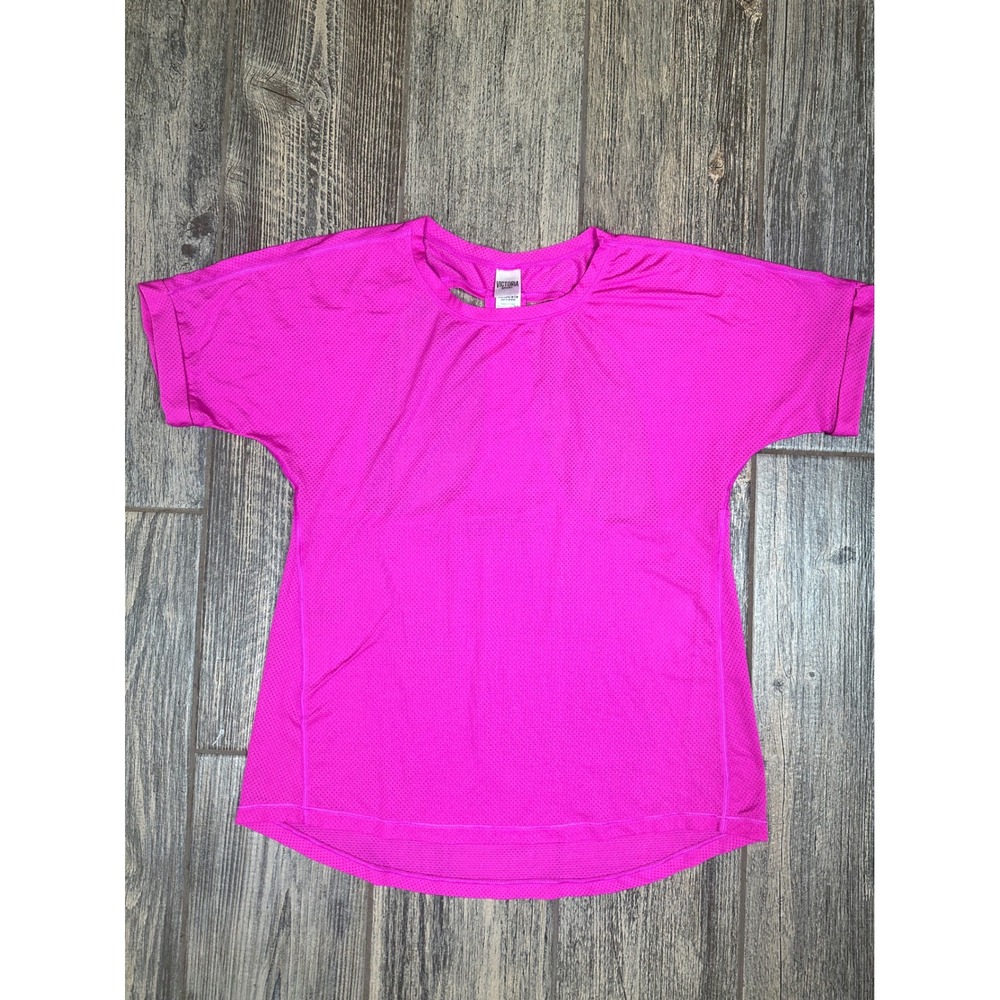 Victoria Sport Womens Pink Athletic Workout Top Short Sleeve Medium M